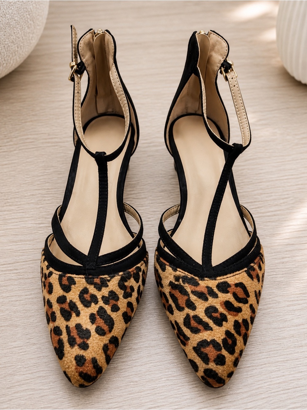 Animal Print Pointed Toe Heels Buckle Elegant Black 9